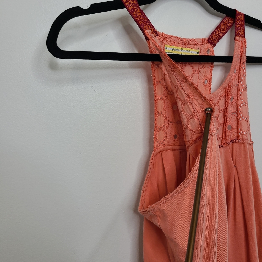 Free People Tank Top Dress Scoop Neck Tie Dye Bohemian Peach Red Size Smal - Picture 8 of 16
